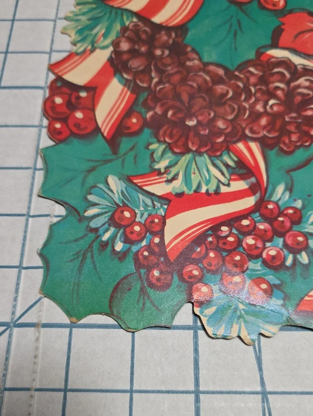 Holiday Poinsettia and Ribbon Party Die Cut - Green & Red, VTG, 10.5